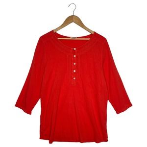 J Jill Top Womens L Popover Button Lightweight Cotton Cottagecore Coral Orange